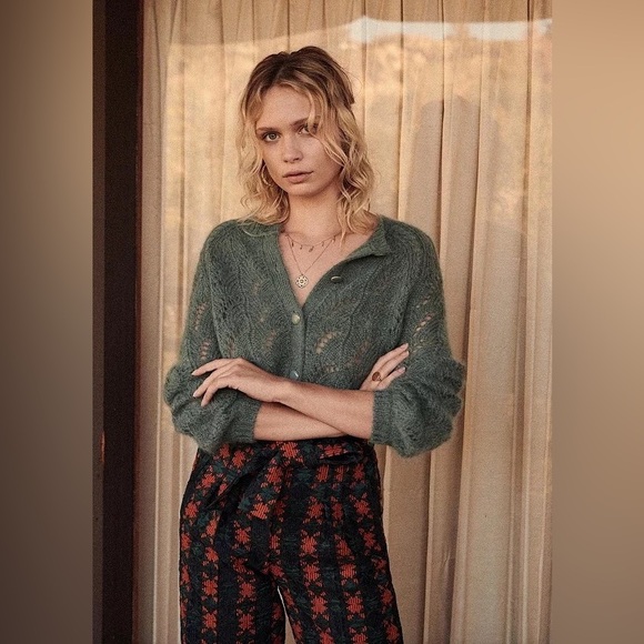 NWT Sezane Green Knit Cardigan Gilet Sam Medium M